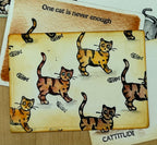 A6 cat stamp, ATC spells CAT and printed whimsical cats designed by Danskidigitals