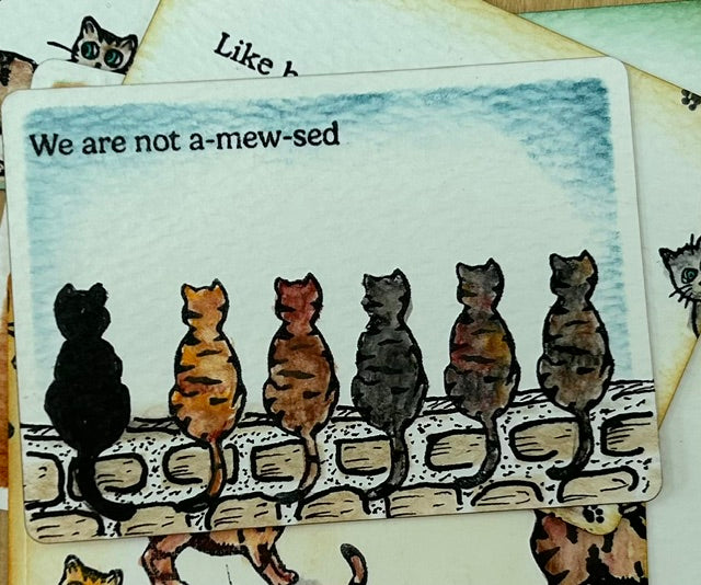 A6 cat stamp, ATC spells CAT and printed whimsical cats designed by Danskidigitals