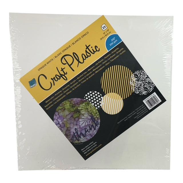 12" x 12" opaque white craft plastic .010 pack of 25 sheets